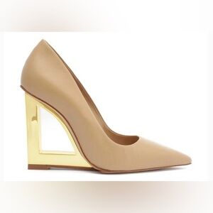 SCHUTZ Tan and Gold Heels